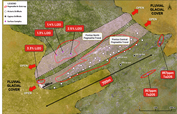 Stria reports positive outcrop mapping and sampling results from Pontax North and Pontax Central targets at its Pontax Lithium Project, Quebec