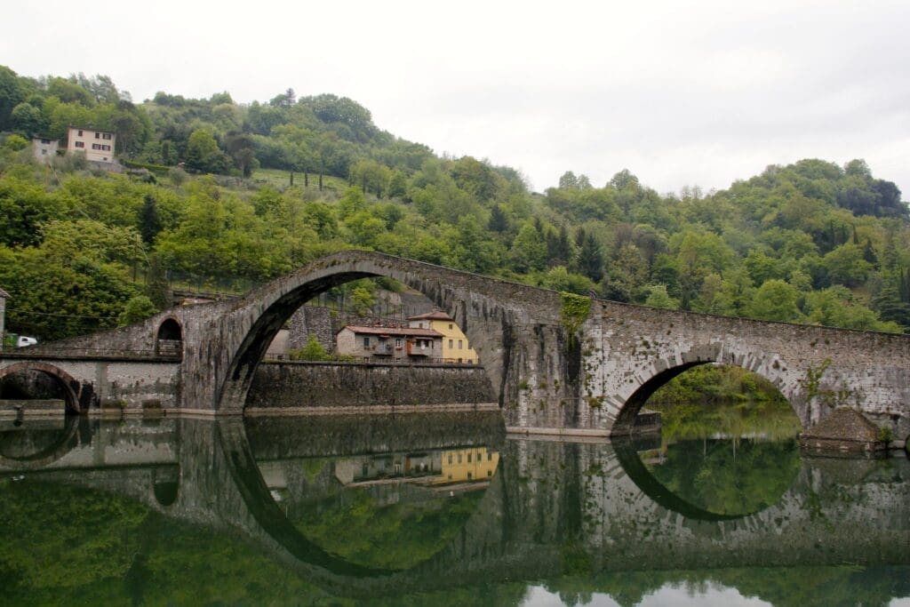 Ponte della Maddalena spans the Serchio River near Lucca