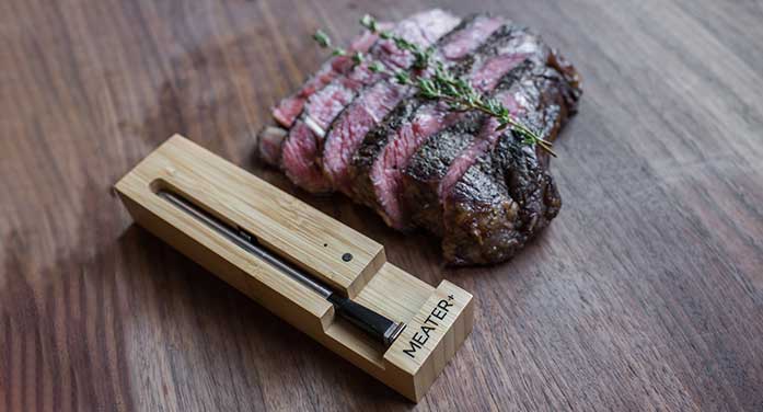 2-MEATER+-and-cooked-steak-697 • Troy Media MEATER bamboo charger steak food meat