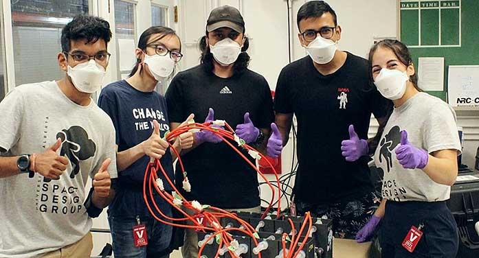 Rahul Ravin, Kinston Wong, Kirtan Dhunnoo, Shankar Jha and Amira Aissiou tested device reduced-gravity experiment competition