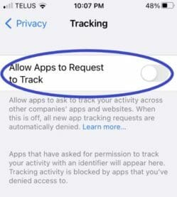 Set app tracking for privacy