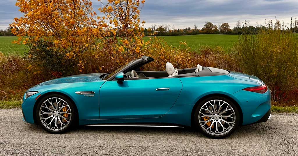 Mercedes-SL-55-AMG-side • Troy Media From the throaty V8 to the timeless silhouette, the Mercedes SL 55 AMG convertible is fast, refined and unapologetically extravagant