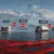 Animated pipeline of international trade: ships and trucks progressing through import, customs, border inspection, logistics, distribution center to grocery store, blocked by red tape STOP signs.